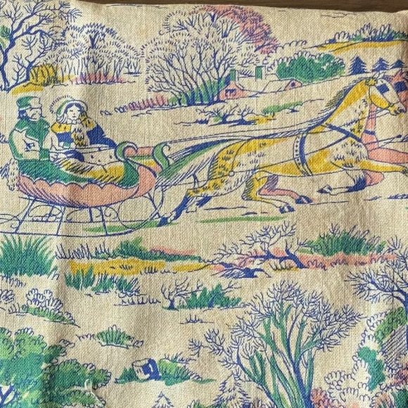 VINTAGE Victorian Winter Scene Fabric